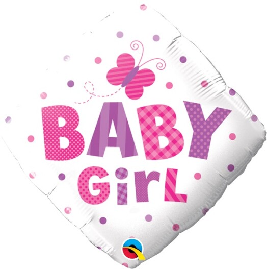 18" Baby Girl Dots & Butterfly Foil Balloon