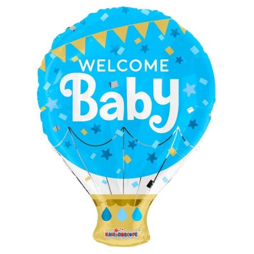 18" Welcome Baby Hot Air Balloon Blue Foil Balloon