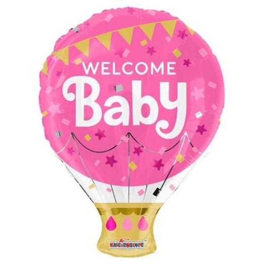 18" Welcome Baby Hot Air Balloon Pink Foil Balloon