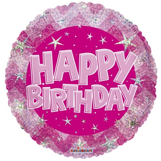 18" Pink Holographic Happy Birthday Foil Balloon