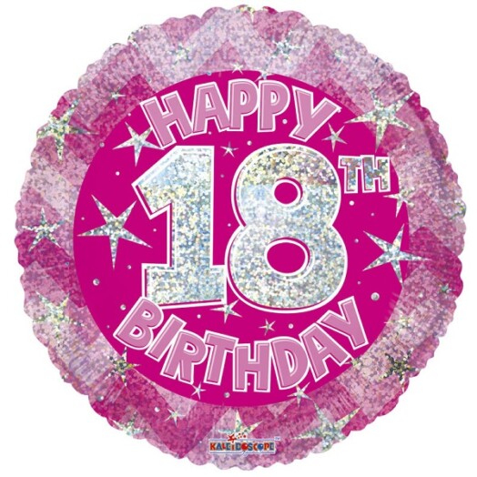 18" Pink Holographic Happy 18th Birthday Foil Balloon