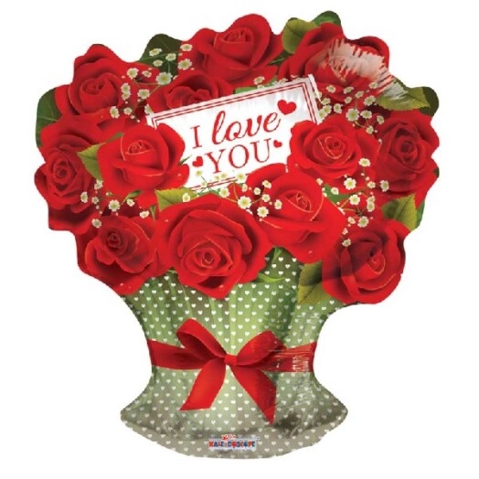 18" I Love You Red Roses Bunch Shape Foil Balloon