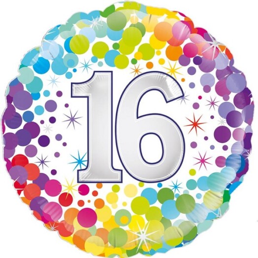 18 Inch 16th Colourful Confetti Birthday Foil Balloon