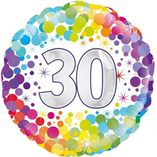 18 Inch 30th Colourful Confetti Birthday Foil Balloon