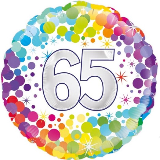 18 Inch 65th Colourful Confetti Birthday Foil Balloon