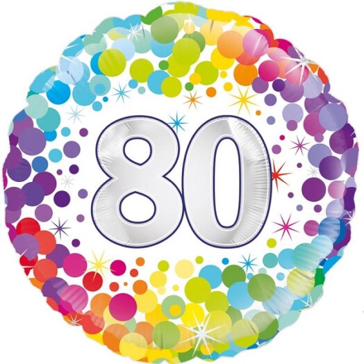 18 Inch 80th Colourful Confetti Birthday Foil Balloon