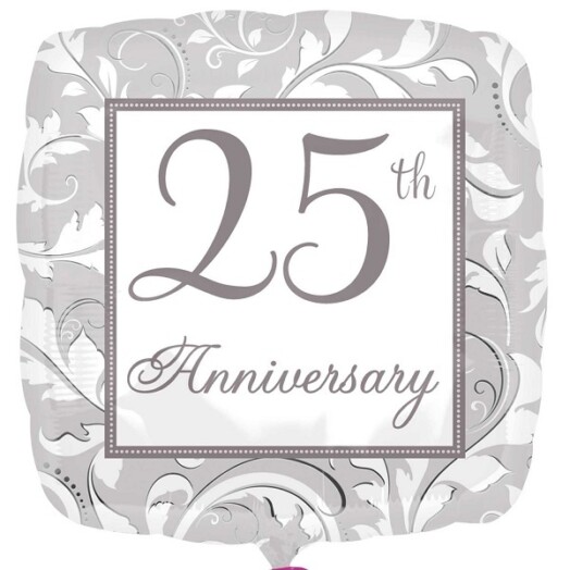 18 Inch 25th Anniversary Silver Elegant Scroll Foil Balloon