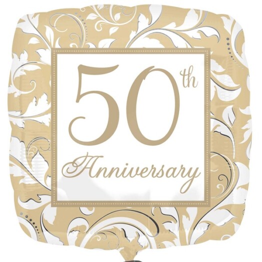 18 Inch 50th Anniversary Gold Elegant Scroll Foil Balloon