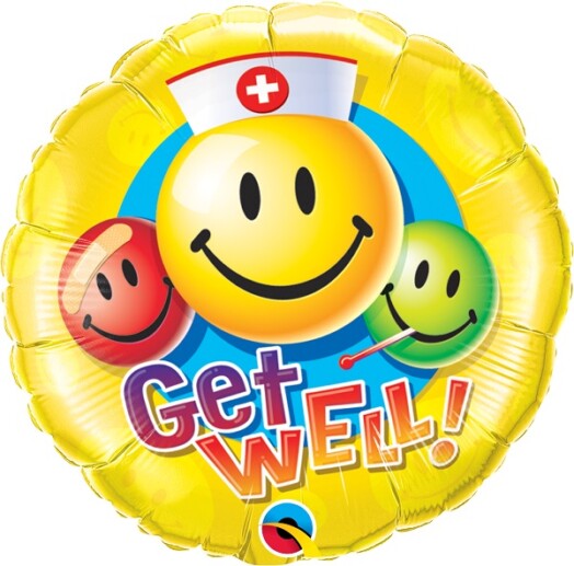 18" Get Well Soon Smiley Faces Foil Balloon