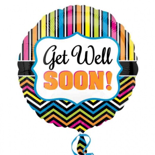 17 Inch Get Well Stripe and Chevron Foil Balloon