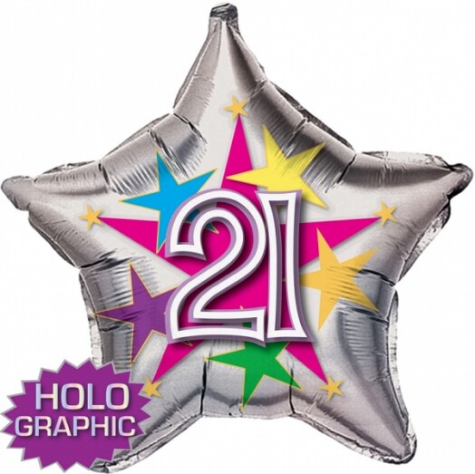 22" 21st Stellar Funn Star Holographic Foil Balloon