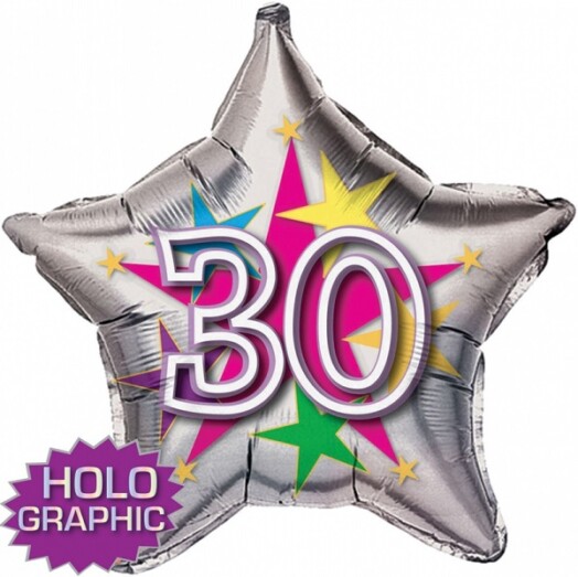 22" 30th Stellar Funn Star Holographic Foil Balloon