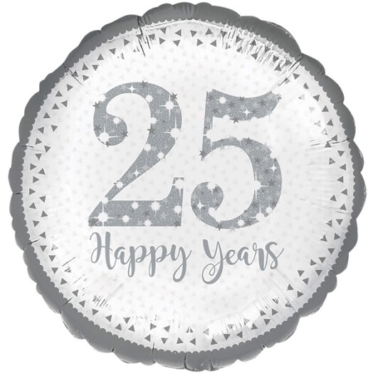 17 Inch Sparkling 25th Silver Anniversary Foil Balloon