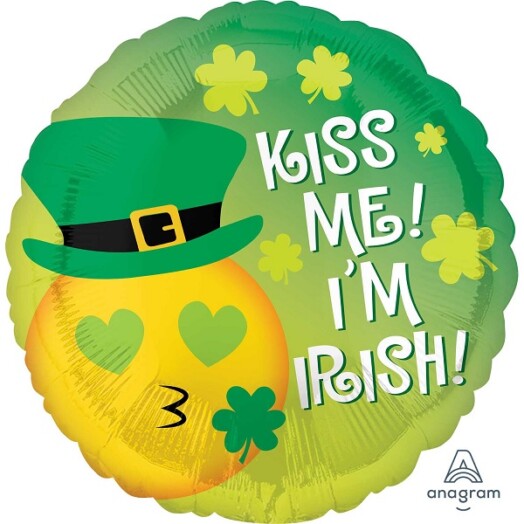 17" St Patrick's Day Kiss Me Emoticon Foil Balloon