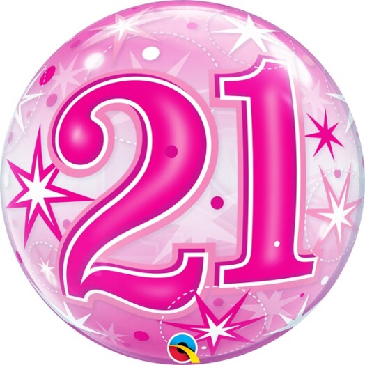 22" 21 Pink Starburst Sparkle Bubble Balloon