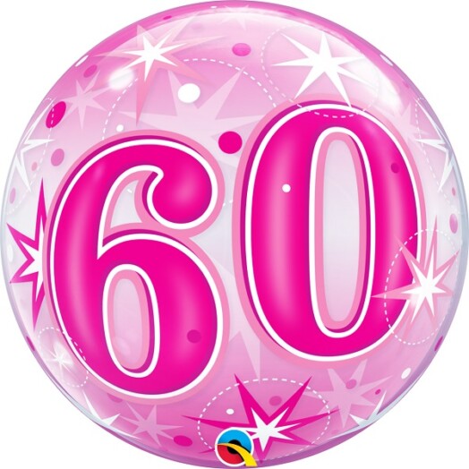 22" 60 Pink Starburst Sparkle Bubble Balloon