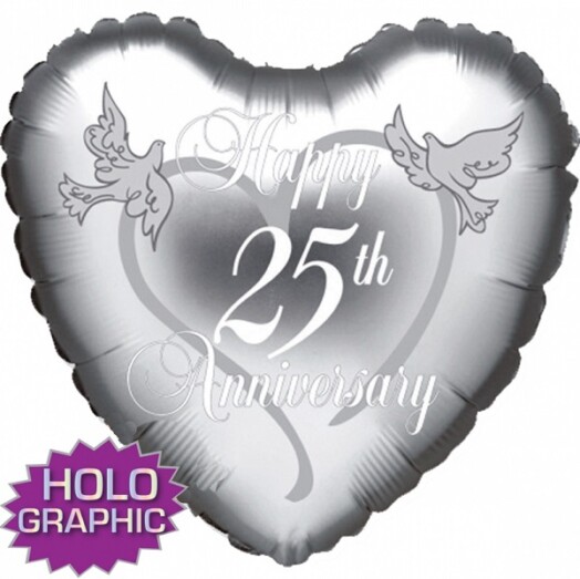 18" 25th Silver Anniversary Holographic Foil Balloon