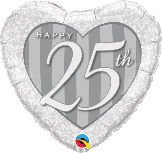 18" Happy 25th Damask Heart Foil Balloon