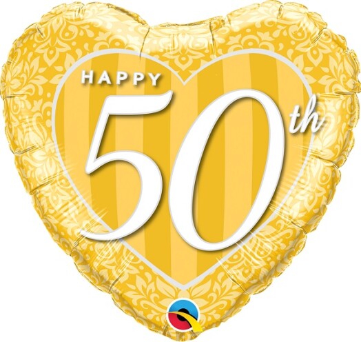 18" Happy 50th Damask Heart Foil Balloon