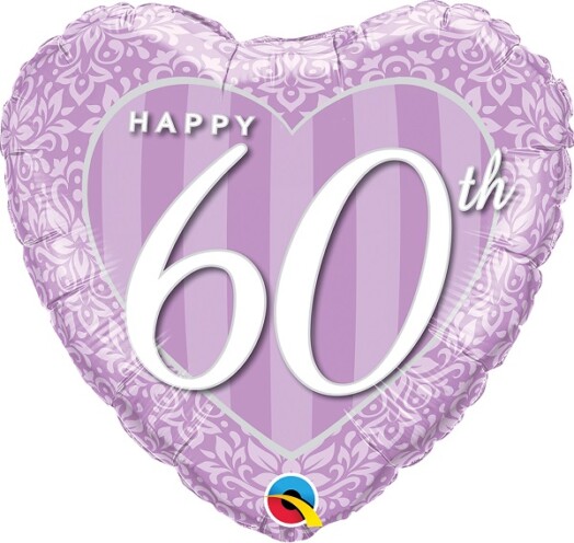 18" Happy 60th Damask Heart Foil Balloon