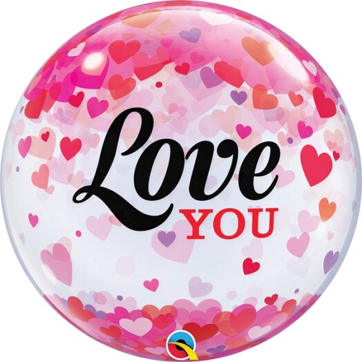 22" Deco Bubble - Love You Confetti Hearts Balloon