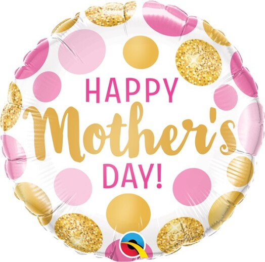 18 Inch Mother's Day Pink & Gold Dots Foil Balloon