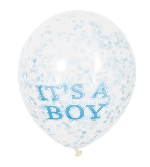 12 Inch Clear It's A Boy Latex with Blue Confetti