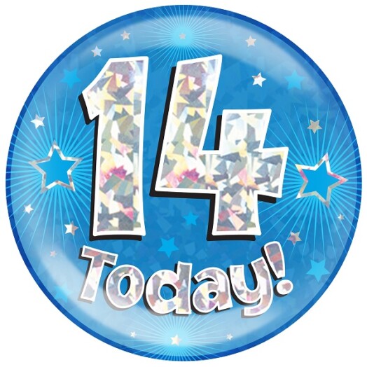 Blue Holographic 14 Today Jumbo Badge