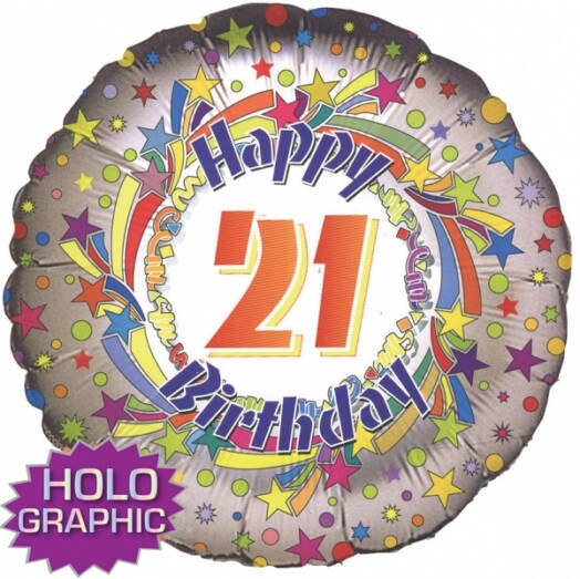 18" 21st Spinning Star Birthday Foil Balloon