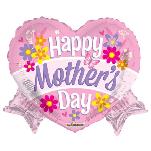 18" Happy Mother's Day Heart with Bow Foil Balloon