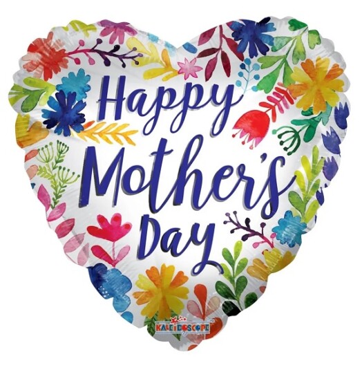 18" Happy Mother's Day Painted Flowers Foil Balloon