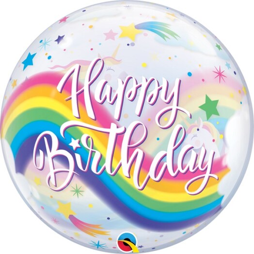 22" Birthday Rainbow Unicorns Bubble Balloon