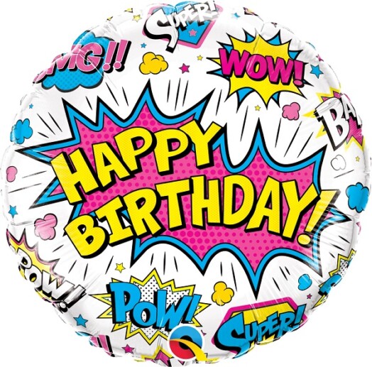 18" Birthday Super Hero White Foil Balloon