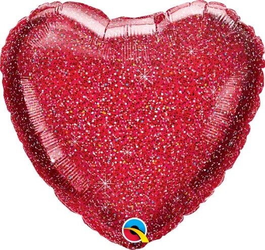 Unpackaged 18" Glittergraphic Heart Foil Balloon - Red