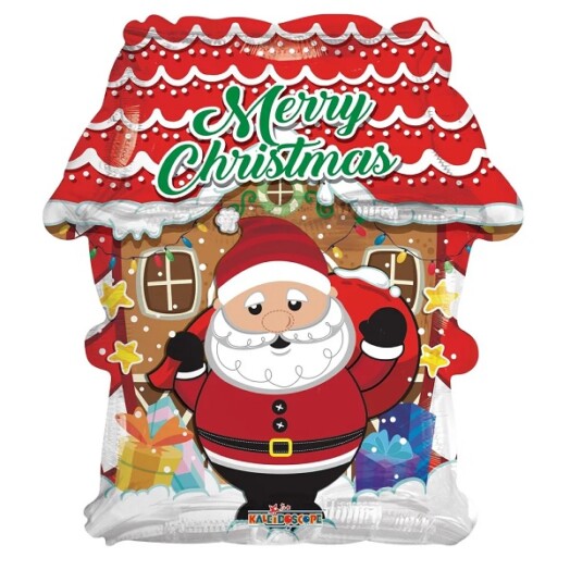 18 Inch Merry Christmas Santa and House Foil Balloon