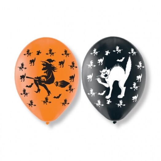 6 Pack Witches & Cats Latex Balloons