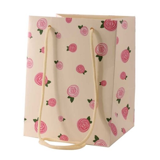 19x25cm Hand Tie Bag 10pk Ivory with Rose Print