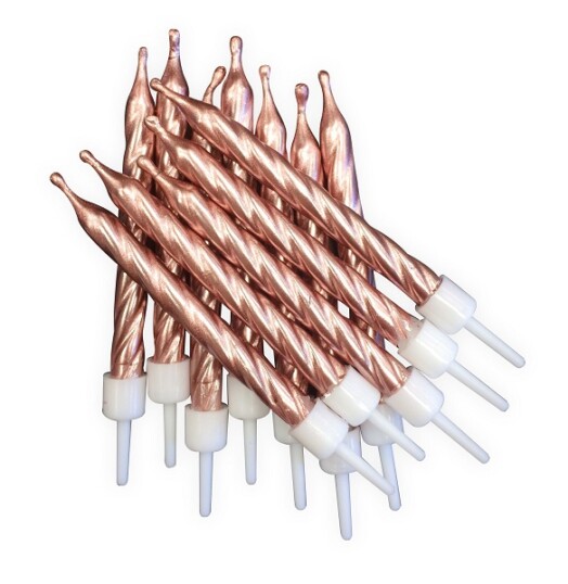 12 Metallic Spiral Rose Gold Candles with Holders