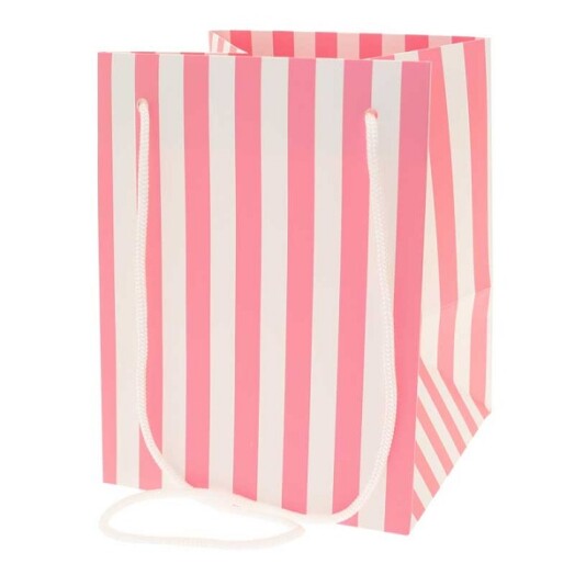 19x25cm Hand Tie Bag 10pk Baby Pink Stripe