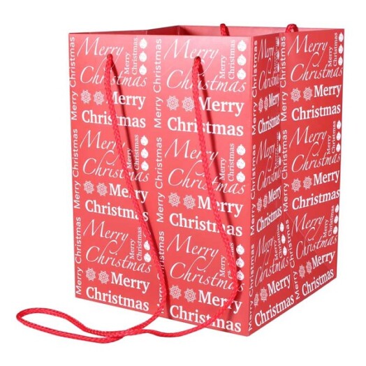 19x25cm Hand Tie Bag 10pk Red Merry Christmas