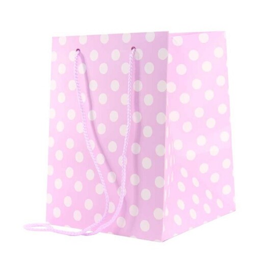 19x25cm Hand Tie Bag 10pk Lilac Polka Dot