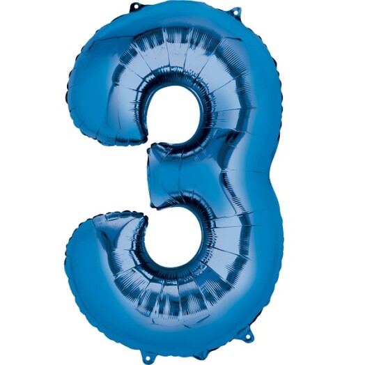 Large Blue Number 3 Foil Balloon