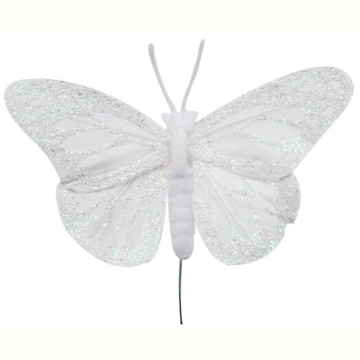 Glitter Feather Butterfly White