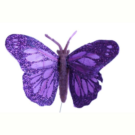 Glitter Feather Butterfly Dark Purple