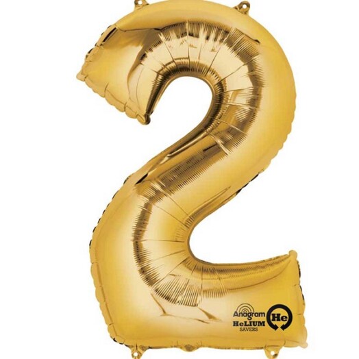 Large Gold Number 2 Foil Balloon