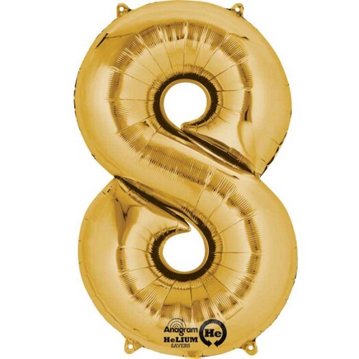 Large Gold Number 8 Foil Balloon