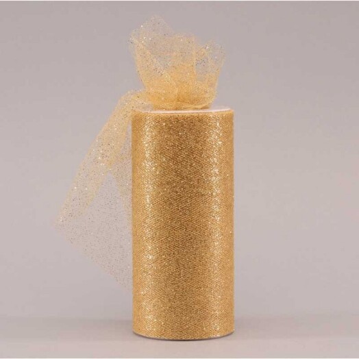 15cm x 25yds Tulle Gold Glitter