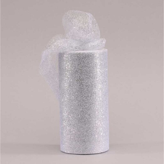 15cm x 25yds Tulle Silver Glitter