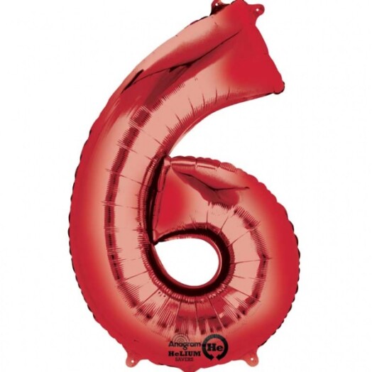 Large Red Number 6 Foil Balloon