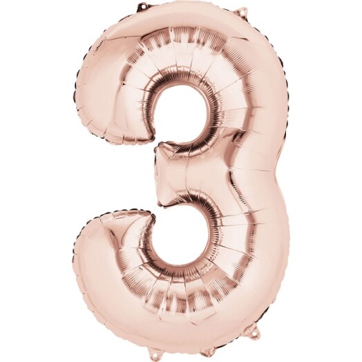 Large Rose Gold Number 3 Foil Balloon